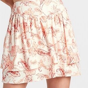 NWT Express Linen-Blend Printed Tiered Ruffle Mini Skirt
